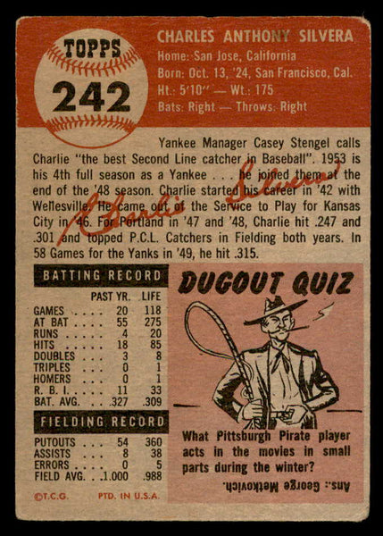 1953 Topps Baseball #242 Charlie Silvera Yankees GD-VG 559307
