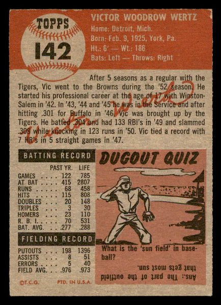 1953 Topps Baseball #142 Vic Wertz Browns EX-MT 559321