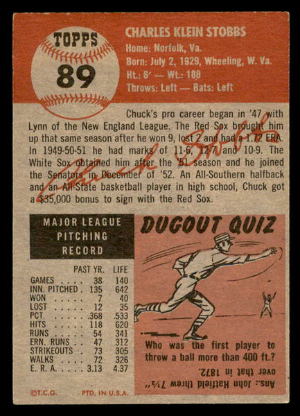 1953 Topps Baseball #089 Chuck Stobbs Senators VG-EX 559322