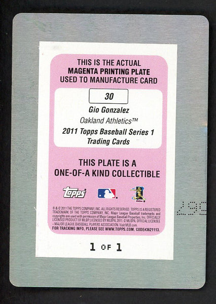 2011 Topps #030 Gio Gonzalez A's Magenta Printing Plate 559369