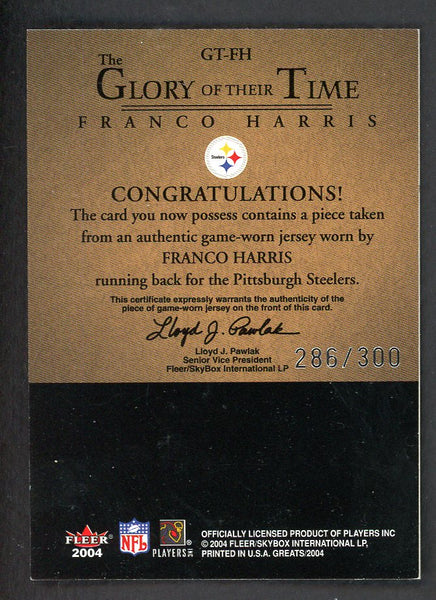2004 Fleer Greats #GTFH Franco Harris Steelers Jersey Relic 559372