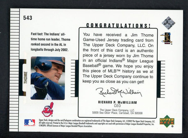 2002 UD Diamond Collection #543 Jim Thome Indians Jersey Relic 559375