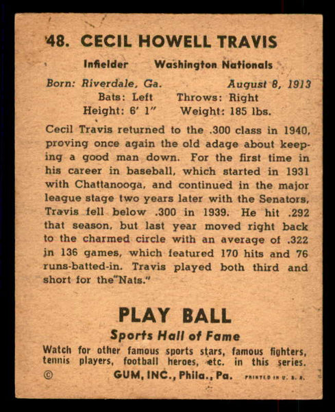 1941 Play Ball #048 Cecil Travis Senators EX 559509
