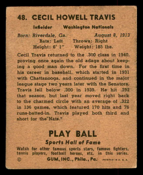 1941 Play Ball #048 Cecil Travis Senators VG 559510