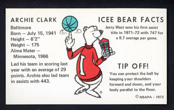 1972 Icee Bear Archie Clark Bullets NR-MT 559618