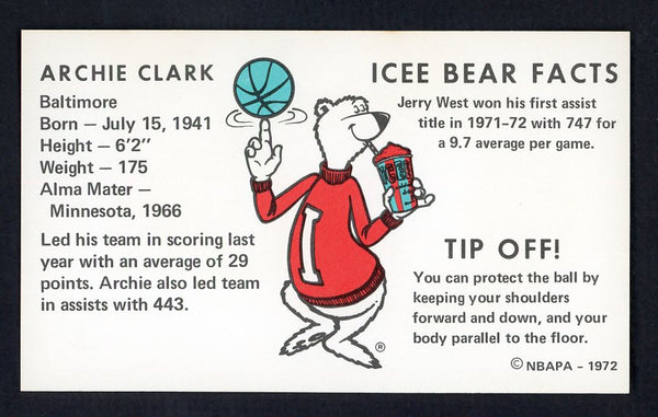 1972 Icee Bear Archie Clark Bullets NR-MT 559619