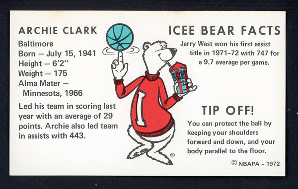 1972 Icee Bear Archie Clark Bullets NR-MT 559620