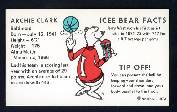 1972 Icee Bear Archie Clark Bullets NR-MT 559621