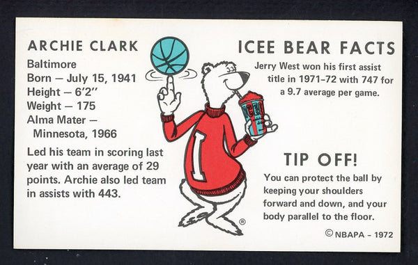 1972 Icee Bear Archie Clark Bullets NR-MT 559622