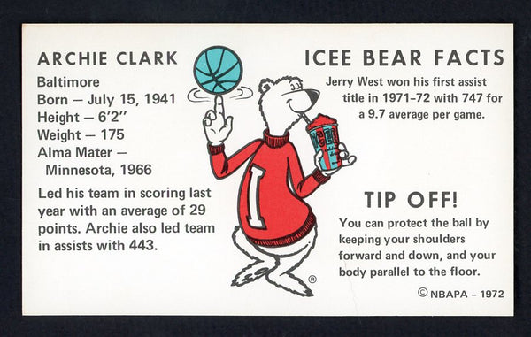1972 Icee Bear Archie Clark Bullets NR-MT 559623