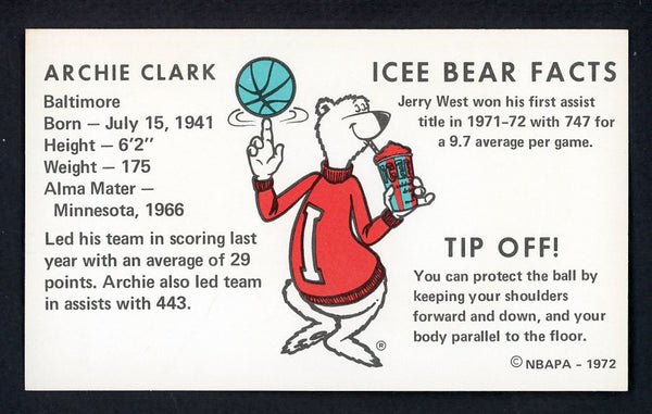 1972 Icee Bear Archie Clark Bullets NR-MT 559624