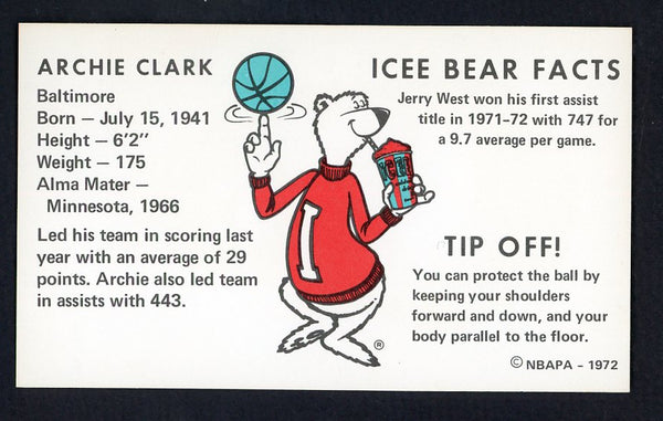 1972 Icee Bear Archie Clark Bullets NR-MT 559627