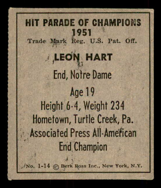1951 Berk Ross #001-14 Leon Hart Notre Dame EX 559644