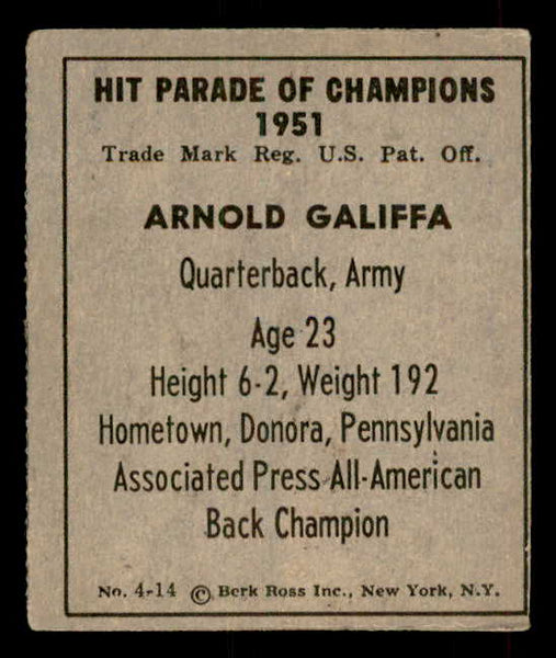 1951 Berk Ross #004-14 Arnold Galiffa Army EX 559655