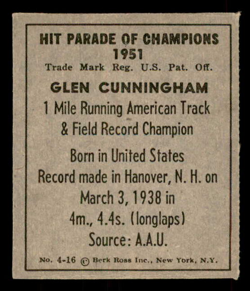 1951 Berk Ross #004-16 Glen Cunningham Track EX 559657