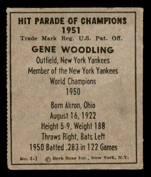 1951 Berk Ross #004-1 Gene Woodling Yankees VG-EX 559662