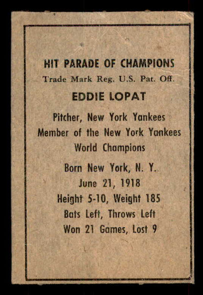 1952 Berk Ross Eddie Lopat Yankees GD-VG 559666