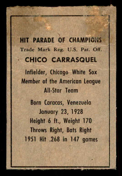 1952 Berk Ross Chico Carrasquel White Sox Good residue back 559667