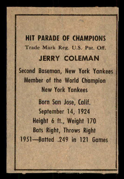 1952 Berk Ross Jerry Coleman Yankees FR-GD 559670