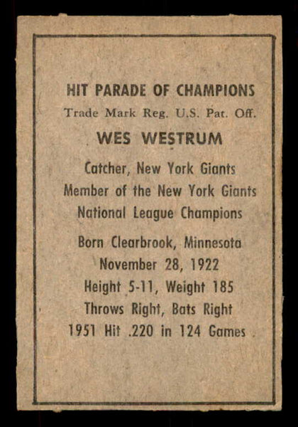 1952 Berk Ross Wes Westrum Giants EX-MT 559681