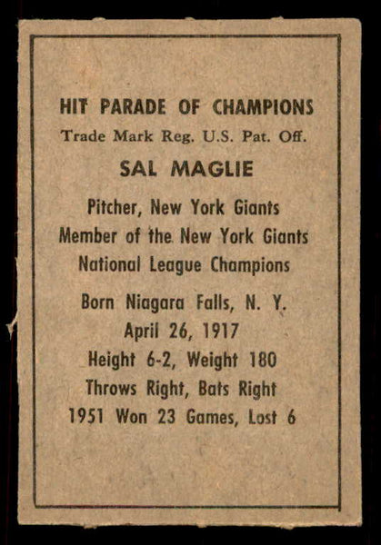 1952 Berk Ross Sal Maglie Giants EX 559682