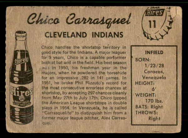 1958 Hires #011 Chico Carrasquel Indians Fair No Tab 559693