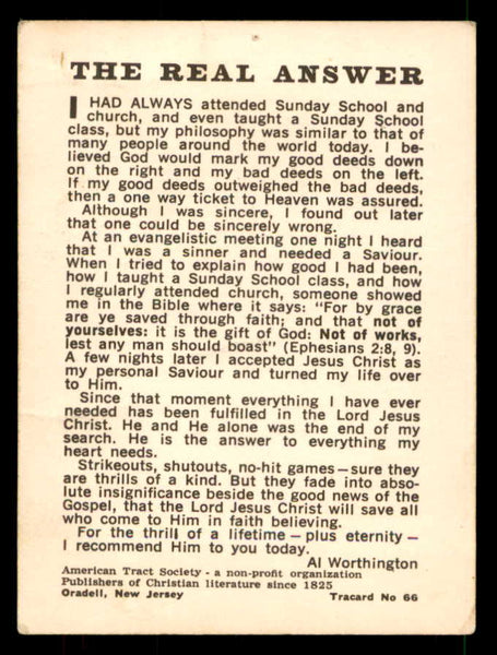 1962 American Tract Society #066 Al Worthington Twins VG 559698