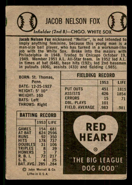 1954 Red Heart Nellie Fox White Sox GD-VG 559699