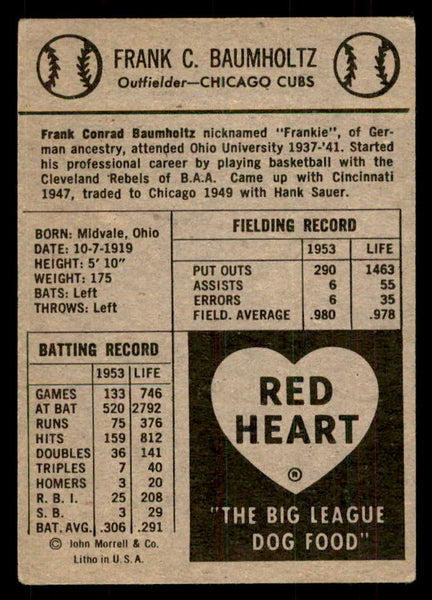 1954 Red Heart Frank Baumholtz Cubs VG-EX 559702