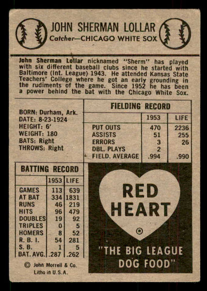 1954 Red Heart Sherm Lollar White Sox VG-EX 559703