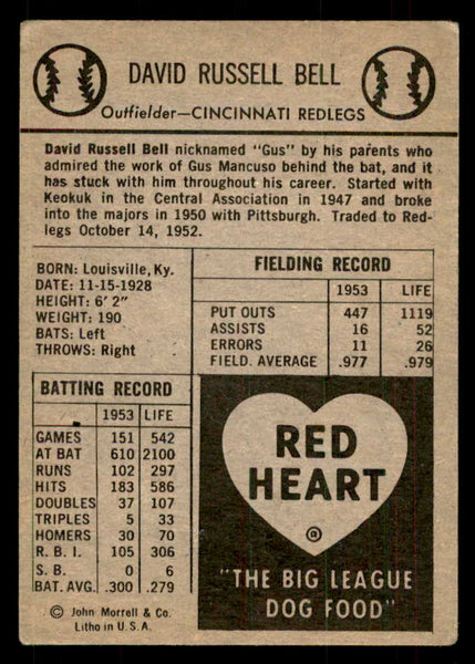 1954 Red Heart Gus Bell Reds VG 559706