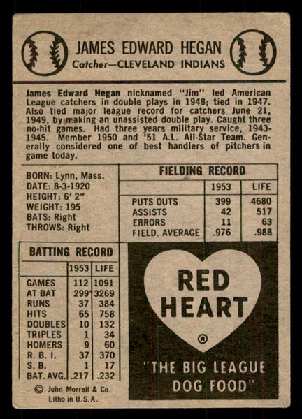 1954 Red Heart Jim Hegan Indians VG 559707