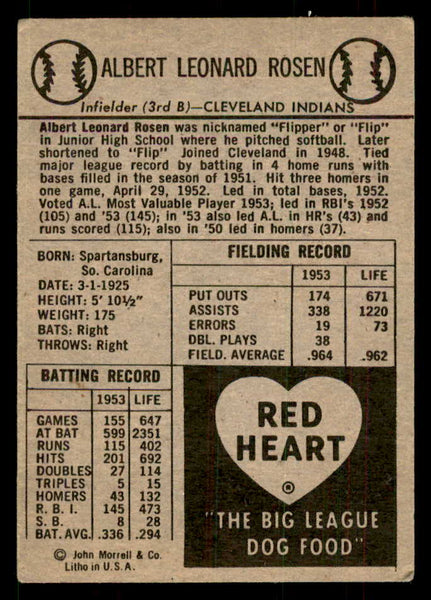1954 Red Heart Al Rosen Indians VG 559709
