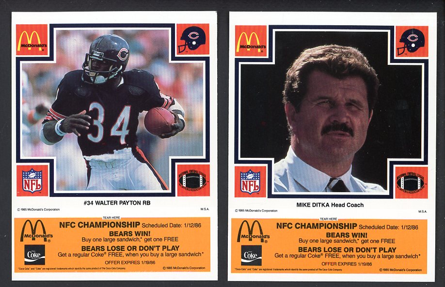 1986 McDonalds Chicago Bears Complete Set Orange 559809
