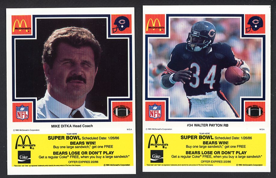 1986 McDonalds Chicago Bears Complete Set Yellow 559810