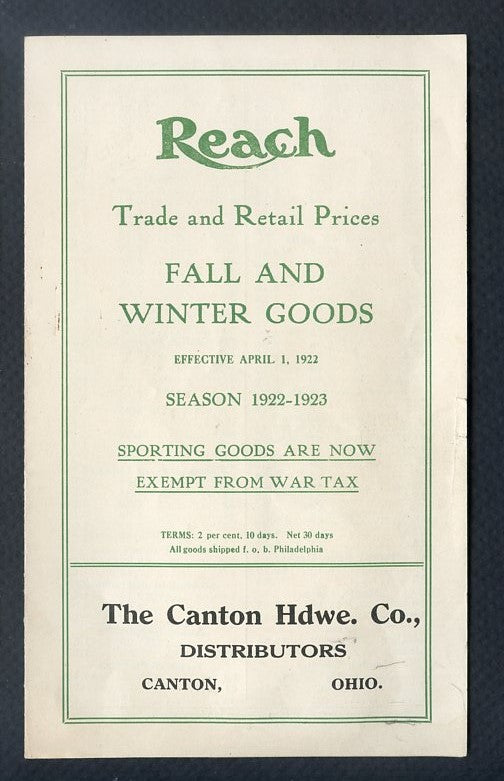 1922-23 Reach Sporting Goods Price List VG-EX 338105