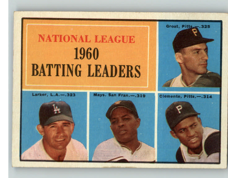 1961 Topps Baseball #041 N.L. Batting Leaders Mays Clemente EX 345968
