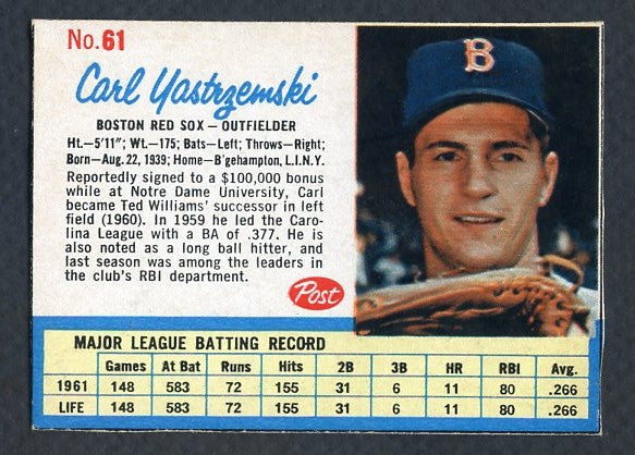 1962 Post Baseball #061 Carl Yastrzemski Red Sox EX-MT 350761