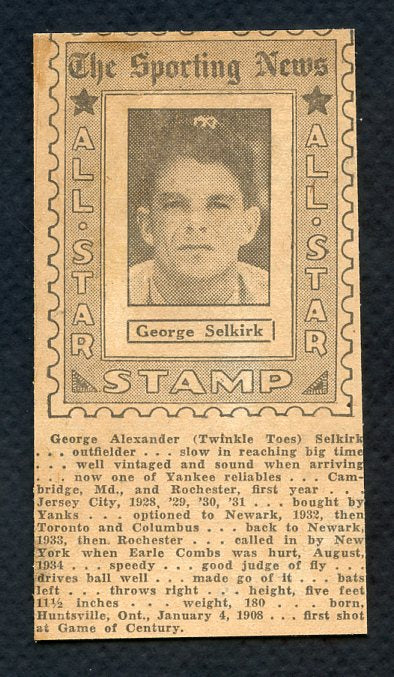 1936 Sporting News All Star Stamp George Selkirk Yankees EX-MT 382272