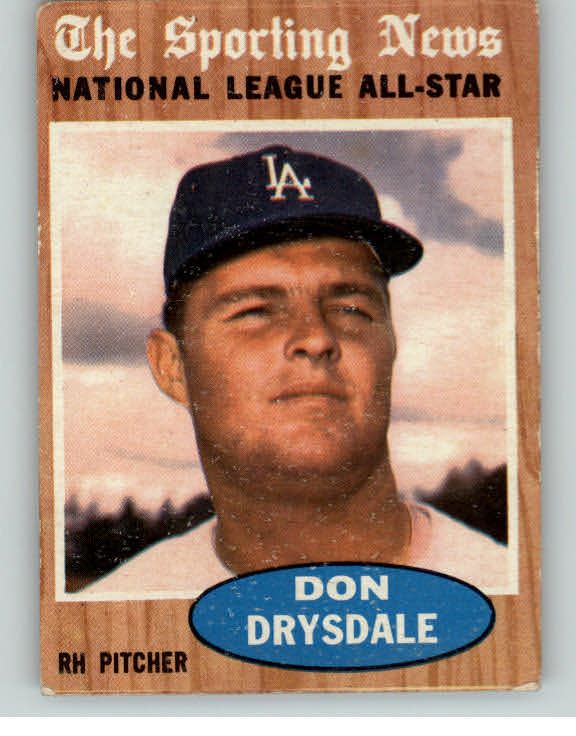 1962 Topps Baseball #398 Don Drysdale A.S. Dodgers VG-EX 386080