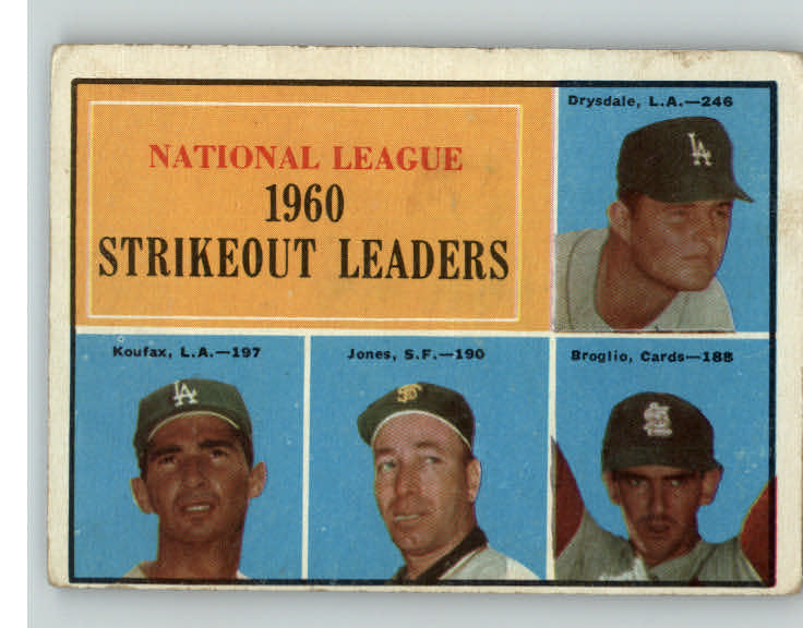 1961 Topps Baseball #049 N.L. Strike Out Leaders Sandy Koufax VG 387734
