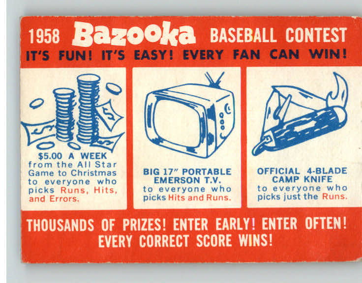 1958 Topps Baseball Contest Card GD-VG 388114