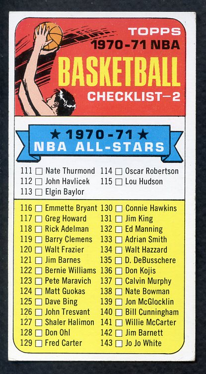 1970 Topps Basketball #101 Checklist 2 EX-MT Unmarked 388780