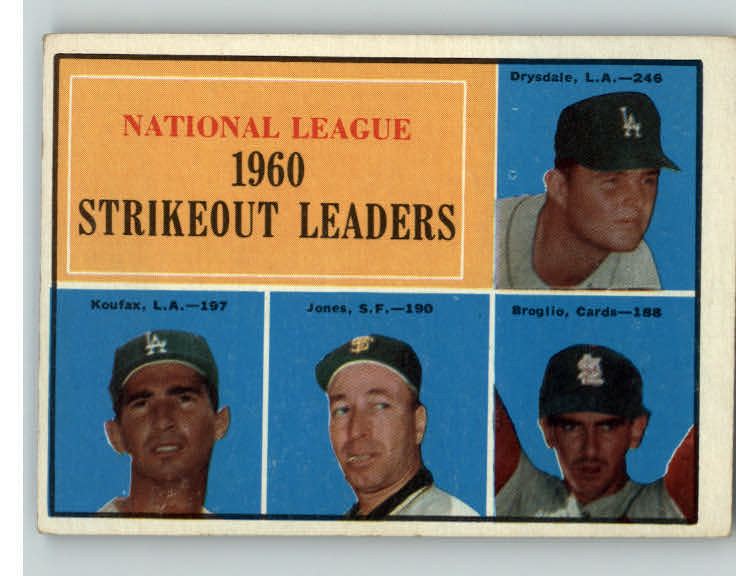 1961 Topps Baseball #049 N.L. Strike Out Leaders Sandy Koufax EX 390292