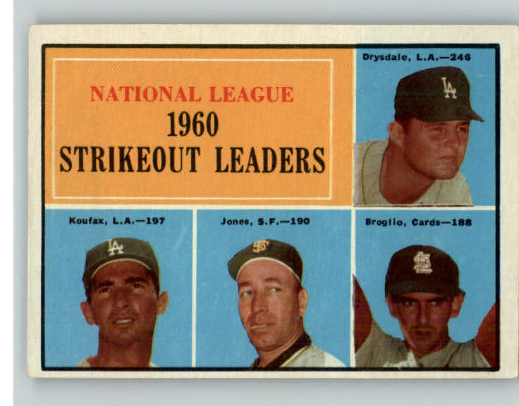 1961 Topps Baseball #049 N.L. Strike Out Leaders Sandy Koufax EX-MT 394344