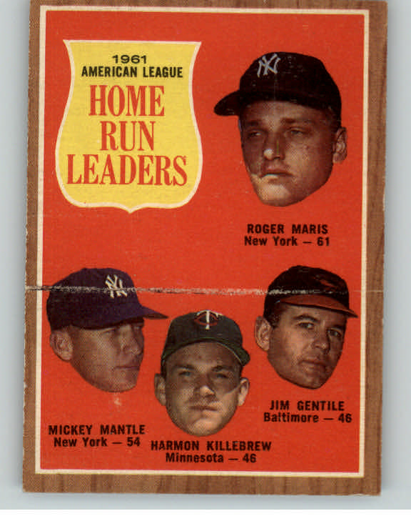 1962 Topps Baseball #053 A.L. Home Run Leaders Mickey Mantle VG 400472