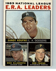 1964 Topps Baseball #001 N.L. ERA Leaders Sandy Koufax EX-MT
