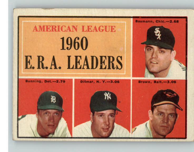 1961 Topps Baseball #046 A.L. ERA Leaders Jim Bunning EX-MT 404373