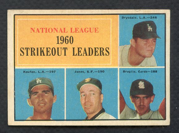 1961 Topps Baseball #049 N.L. Strike Out Leaders Sandy Koufax EX-MT 404526