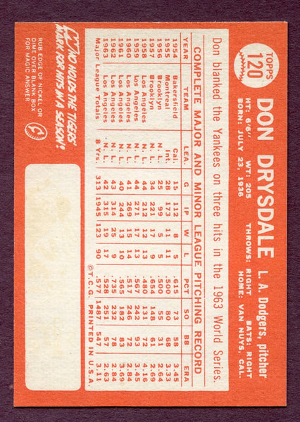 1964 Topps Baseball #120 Don Drysdale Dodgers NR-MT 405655